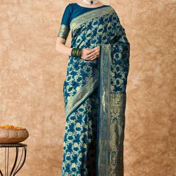 MANVAA Woven Design Zari Silk Blend Banarasi Saree-image-61