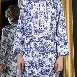 HOITY MOPPET Boys Ethnic Motifs Printed Shirt Collar Mirror Work Kurta With Trousers image 2