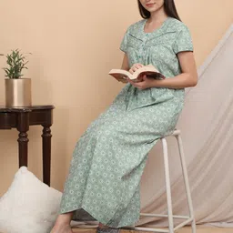 Sweet Dreams Ethnic Motifs Printed Pure Cotton Maxi Nightdress-picture-34