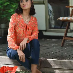 DressBerry Floral Print Tie-Up Neck Top-picture-35