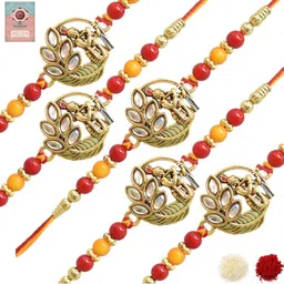 MEIRA JEWELLERY Set Of 5 Rakhi With Roli Chawal & Greetings Card Set-picture-54