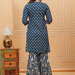 SHOBHIT Women Ethnic Motifs Printed Regular Thread Work Kurta with Sharara & With Dupatta image 5