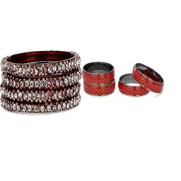 1ST TIME Set Of 8 Maroon Alloy Artificial Stones & Beads Antique Bangles-picture-11