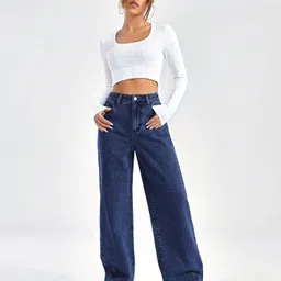 hovac Women Boot-Leg High Rise Dark Blue Jeans image 2