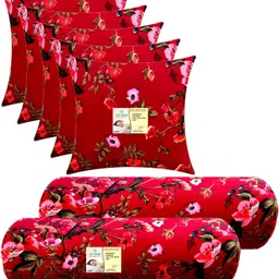 actos Microfibre Bolster Pack of 7 Floral Combo Set Of 5 Cushion And 2 image 2