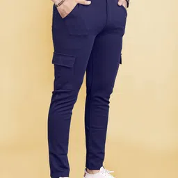 combraided Men Comfort Fit Blue Lycra Blend Trousers image 3