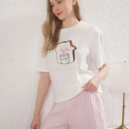 Trendyol Women Printed Pure Cotton T-shirt & Shorts Night suit-picture-24