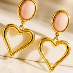 Rubans 18K Gold-Plated Stainless Steel Tarnish-Free Waterproof Pink Heart Drop Earrings image 4