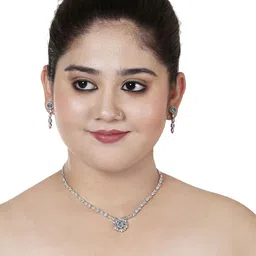 Gemron Jewel Rhodium-Plated Diamond & Cubic Zirconia Studded Necklace And Earrings image 3