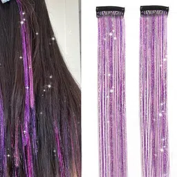 D-Divine Set Of 2 Tinsel Clip-In Straight Coloured Strand Hair Extensions 50.8 cm - Purple-image-0