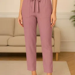CORSICA Women Peach Loose Fit Cotton Trousers-image-78