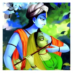 Inephos Blue And Green Lord Radha & Krishna Religious Printed Canvas Wall Arts-image-4