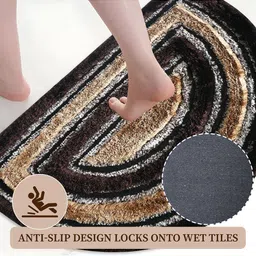 Aura Brown Set Of 3 Striped Bath Rugs image 5