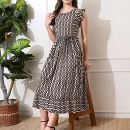 KALINI Print Flutter Sleeve Fit & Flare Midi Dress-image-49