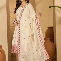 Sangria Embroidered Pure Cotton Shoulder Straps Kurta With Trousers & Dupatta image 2