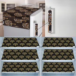 E-Retailer 8Pc Brown & White Printed Waterproof 3-Layered Refrigerator Covers With Pockets-picture-28