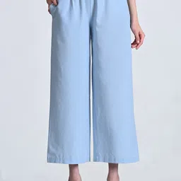 Women Regular Fit Light Blue Cotton Blend Trousers-image-36