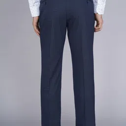 louis philippe Men Slim Fit Dark Blue Polycotton Trousers image 4