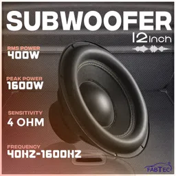 fabtec 12 Inch Subwoofer 400W RMS, 4-ohms with 1600W Peak Power 4 Layer Copper Coil For Car 90DB Bass Audio (114x63 MM Double Magnet) Car Audio System Subwoofer image 4