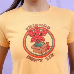 tokyo talkies Women Printed Round Neck Cotton Blend Yellow T-Shirt image 5