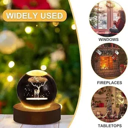 dizaa 3D Deer Crystal Ball Night Light,Glass Ball Night Lamp with Woodern Base Table Lamp image 4