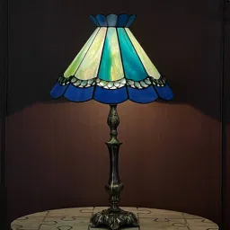 stg house Blue Glass Shade Table Lamp With Metal Base-picture-10