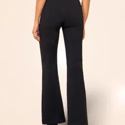 al-hudooms Women Flared Black Lycra Blend Trousers image 2