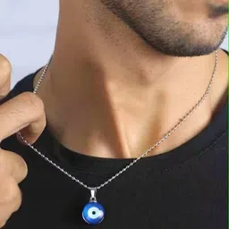 rangrivaaz Stylish Silver Chain with Blue Evil Eye Pendant for Men . Cat's Eye Silver Plated Silver Chain image 3
