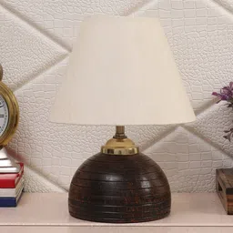 Beige Shade Table Lamp With Brown Terracotta Base by Foziq image 2