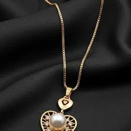 TESSARA Women Gold-Plated American Diamond Studded & Beaded Pendant With Chain image 5