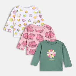 MINI KLUB Girls Pack of 3 Printed Round Neck Long Sleeves Regular Tops-image-33