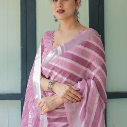 MAHARANI COUTURE Striped Pure Linen Saree-picture-30
