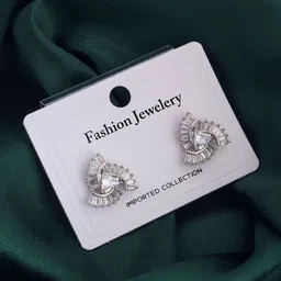 SHONA'S STYLE Stainless Steel Rhodium-Plated AD Studded Triangular Shaped Studs image 4