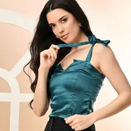 fuchsia PRETTY LOVING THING Solid Square Neck Shoulder Straps Crop Top image 3