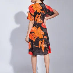 Latin Quarters Floral Print Flared Sleeve Linen A-Line Dress image 3