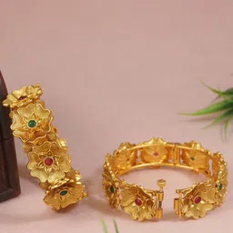 SGA FASHION Set Of 2 Gold-Plated AD Studded Antique Bangles-picture-21