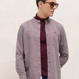 THE BEAR HOUSE Men Mandarin Collar Textured Solid Cotton Slim Fit Casual Shirt-picture-10