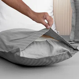 WEAVE AND DECOR Grey Striped 300 TC King Bedsheet with 2 Pillow Covers image 3