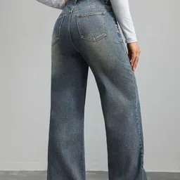 R.Code by The Roadster Life Co. Women Jean Wide Leg High-Rise Heavy Fade Stretchable Jeans image 5