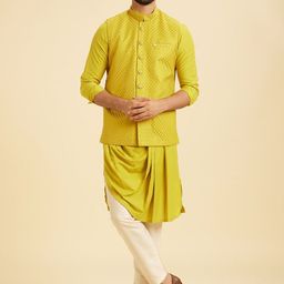 Manyavar Men Embroidered Mandarin Collar Kurta with Pyjamas with Jacket-picture-32