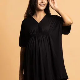 Block Hop Women Solid V-Neck Cotton Longline Kaftan Top-picture-25