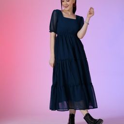 Krunal Raiyani Women Square Neck Puff Sleeves Fit & Flare Dress-picture-39