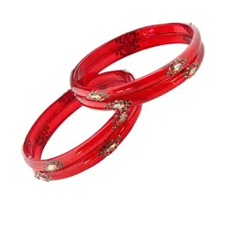 ZULKA Glass Bangles Kada Set For Women & Girls With Golden Zircon Stone & Kundan,Pack of 4 image 5