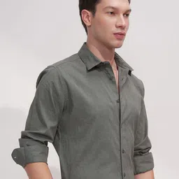 HIGHLANDER Popcorn Textured Self Design Spread Collar Long Sleeves Slim Fit Shirt image 5