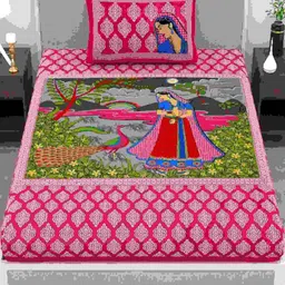 AC FASHION Pink & Green 144 TC Single Bedsheet Set 1.50 m x 2.20 m-image-77