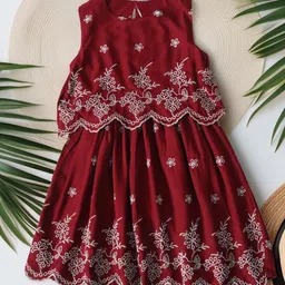 Sangria Girls Embroidered Pure Cotton Fit & Flare Dress-picture-34