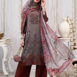 Anouk Floral Printed Stone Work Straight Kurta With Palazzos & Dupatta-picture-39
