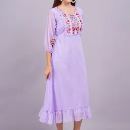 OH MI DIOS Women embroidered Tie-Up Neck Puff Sleeves A-Line Dress image 2
