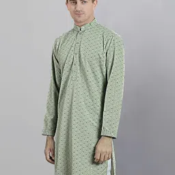 SG LEMAN Men Ethnic Motifs Embroidered Straight Khadi Kurta image 2