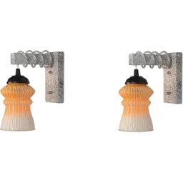 1ST TIME Yellow & Orange Textured Wood Frustum Shaped Wall Lamp-picture-16